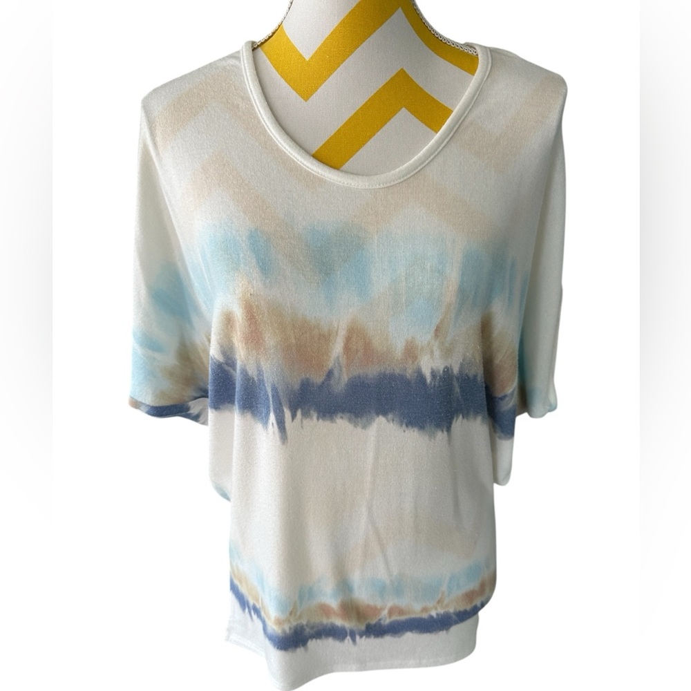 Women's Tie-Dye Top - Blue, Brown, Cream